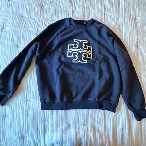 Tory Burch Blue Crewneck Sweater with French Terry Logo